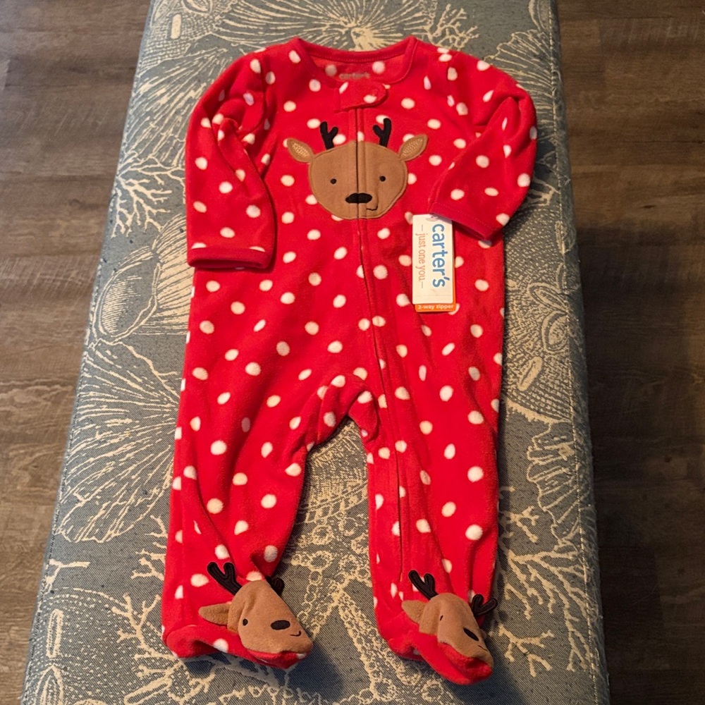 Carter's Red Polka Dot Reindeer Footie